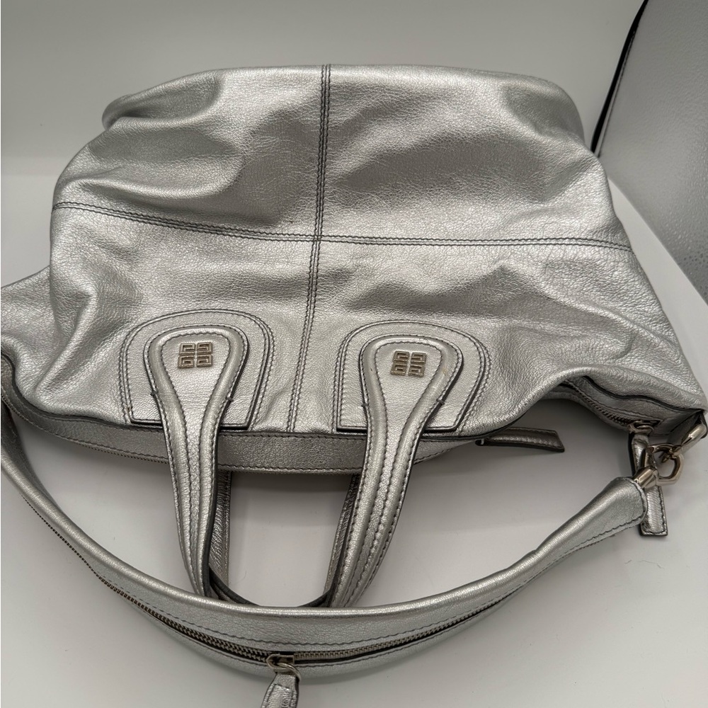 Givenchy Crinkled Patent Large Nightingale Silver